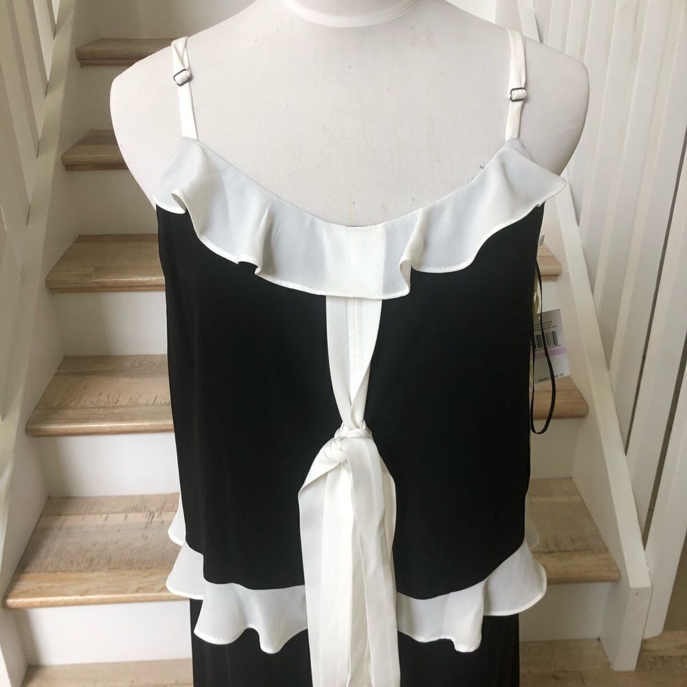 NWE CeCe black white ruffle long chiffon maxi dress size 6 - Picture 3 of 8
